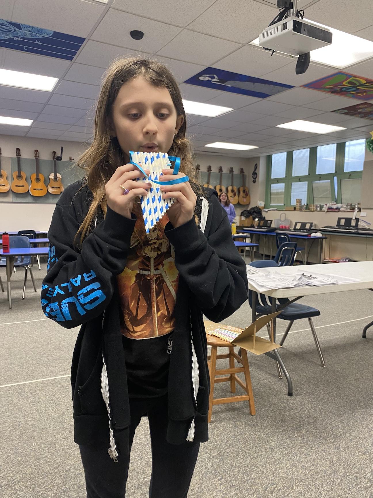 Sixth-grader Ariya Wilson tests her instrument